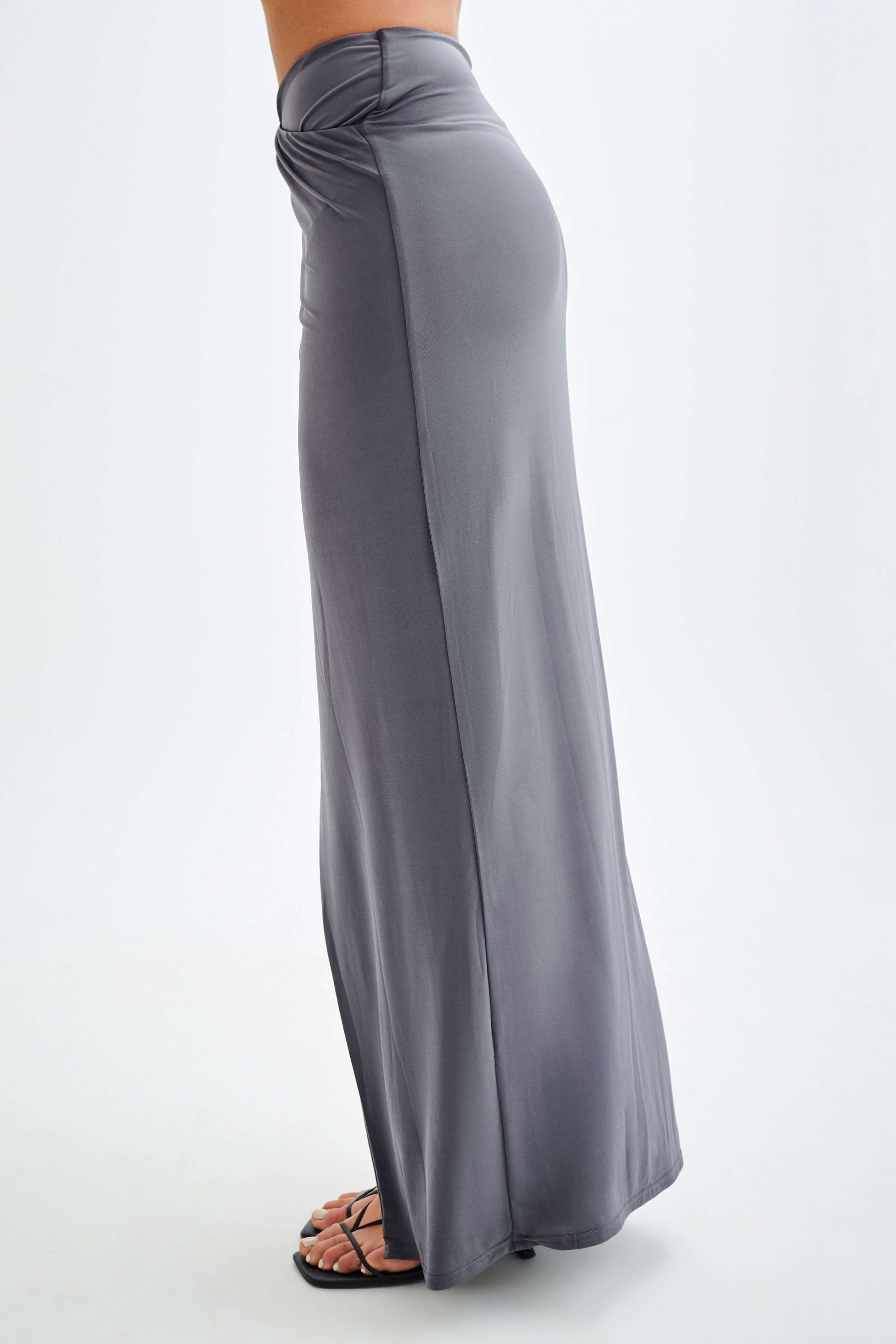 Bronwyn Slinky Ruched Maxi Skirt With Split - Charcoal-My Chic Way.All Rights Reserved