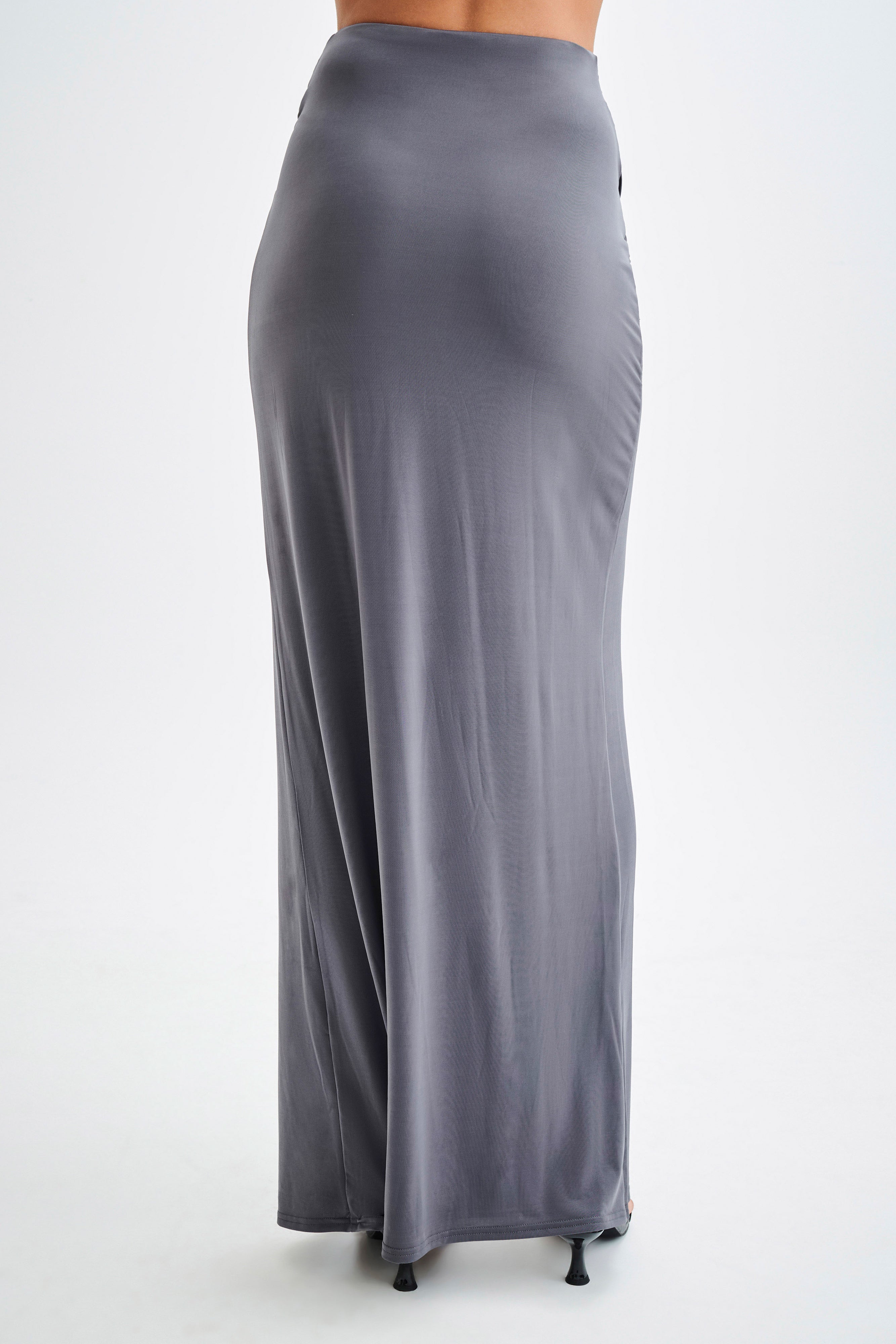 Bronwyn Slinky Ruched Maxi Skirt With Split - Charcoal-My Chic Way.All Rights Reserved