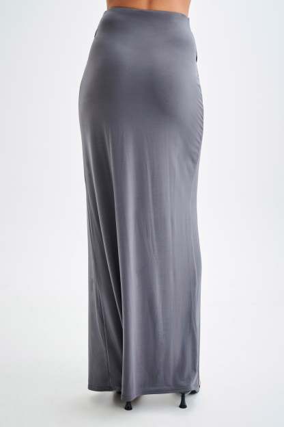Bronwyn Slinky Ruched Maxi Skirt With Split - Charcoal-My Chic Way.All Rights Reserved