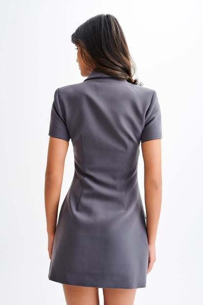 Paolina Collared Suiting Mini Dress - Charcoal-My Chic Way.All Rights Reserved