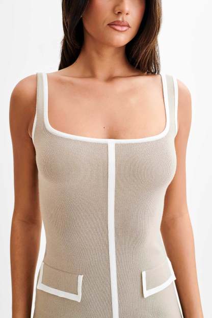 Eimear Contrast Knit Midi Dress - Taupe & Ivory-My Chic Way.All Rights Reserved