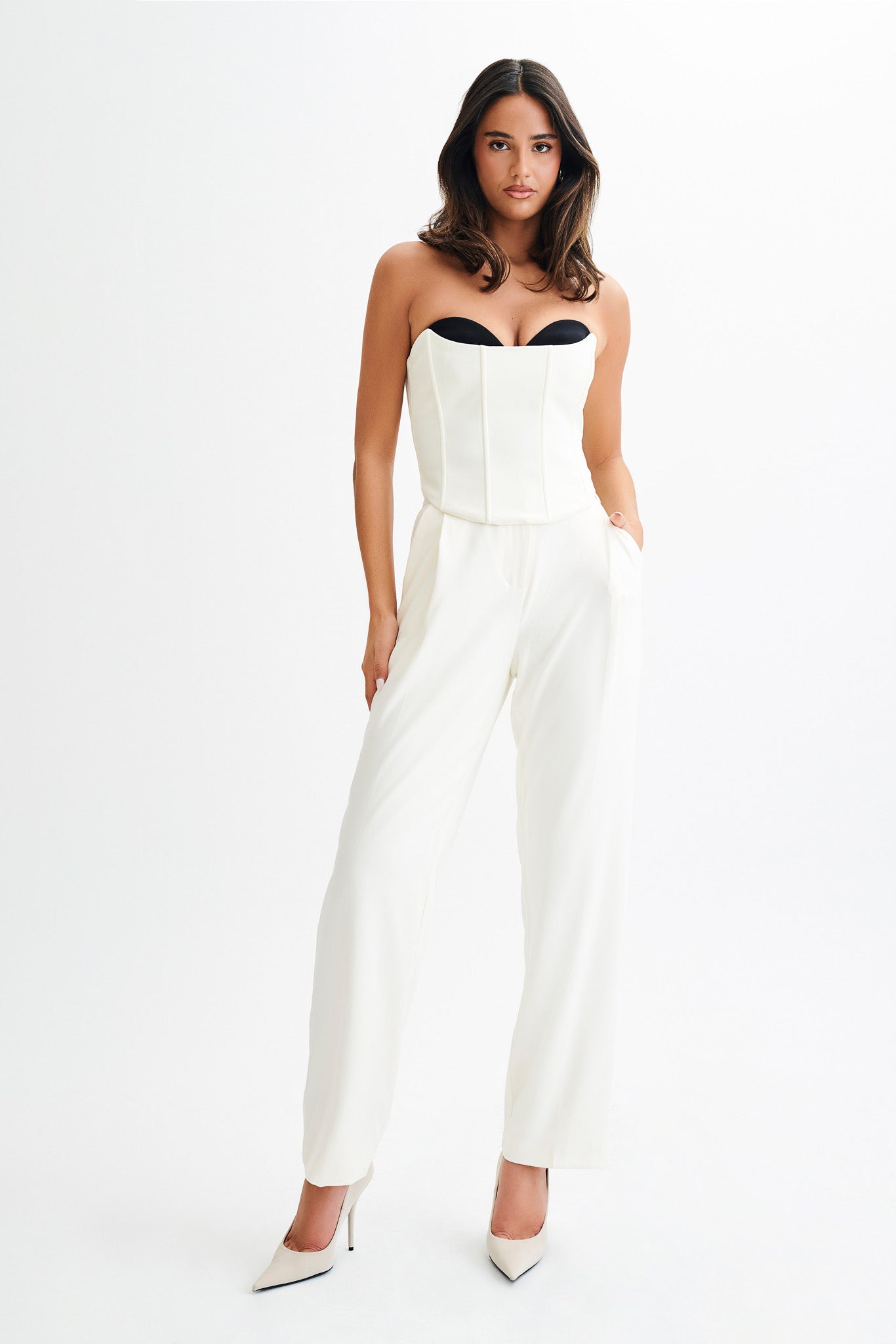 Oceane Contrast Suiting Strapless Corset - White-My Chic Way.All Rights Reserved