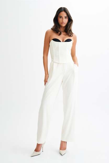 Oceane Contrast Suiting Strapless Corset - White-My Chic Way.All Rights Reserved
