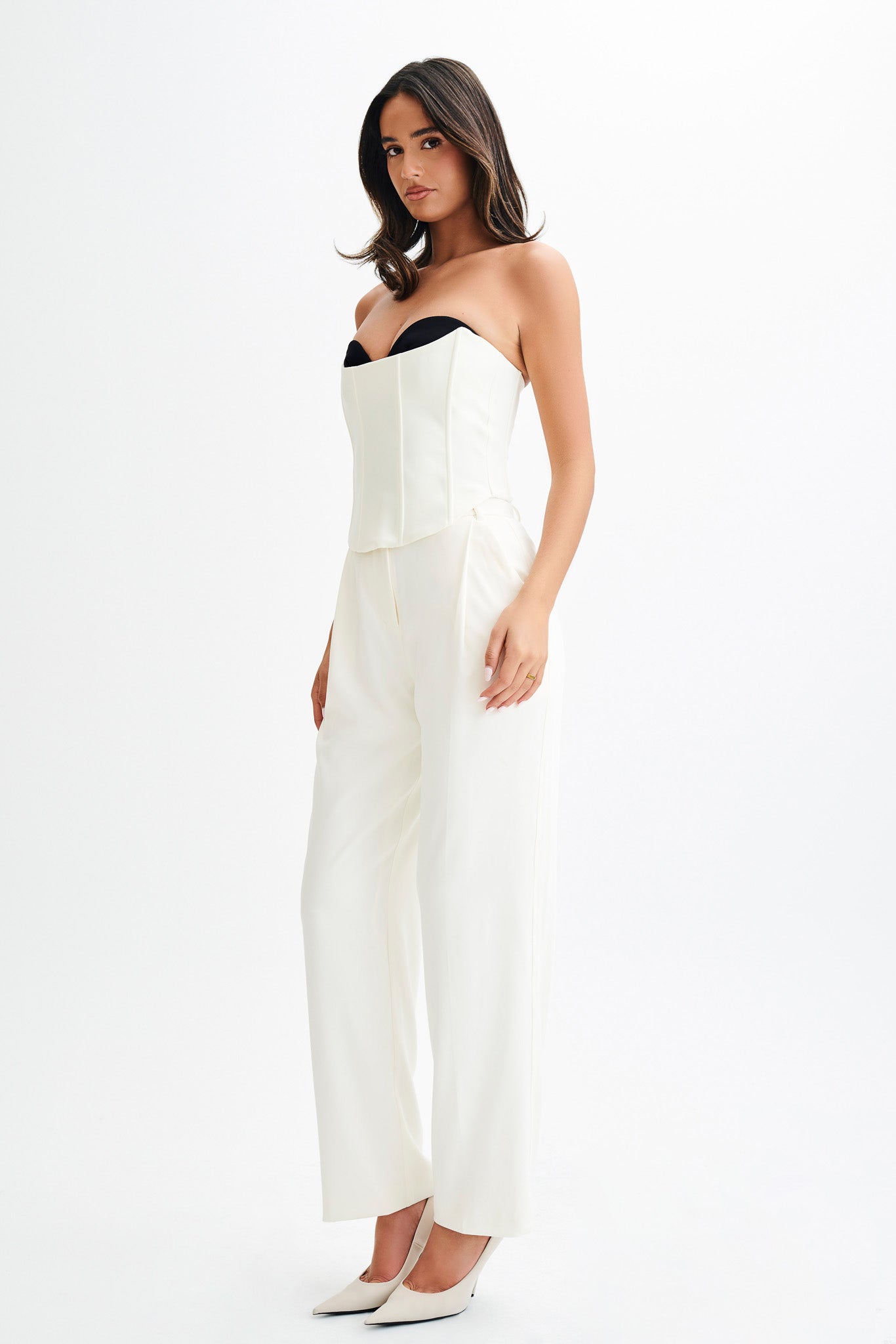 Oceane Contrast Suiting Strapless Corset - White-My Chic Way.All Rights Reserved