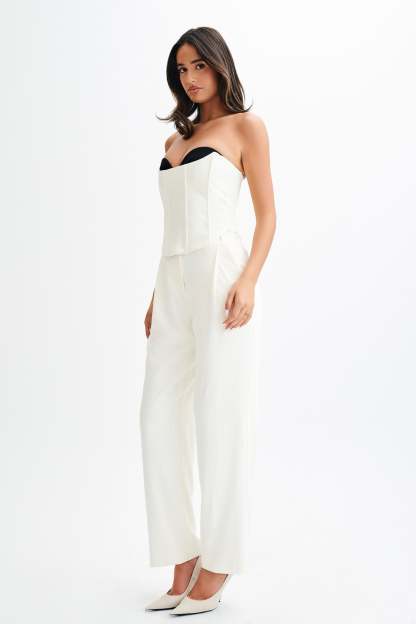 Oceane Contrast Suiting Strapless Corset - White-My Chic Way.All Rights Reserved