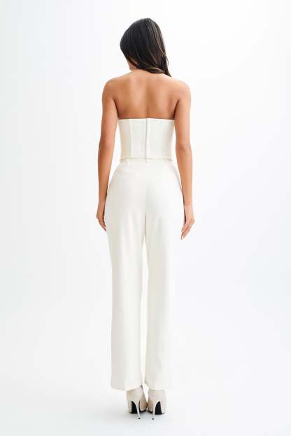 Oceane Contrast Suiting Strapless Corset - White-My Chic Way.All Rights Reserved