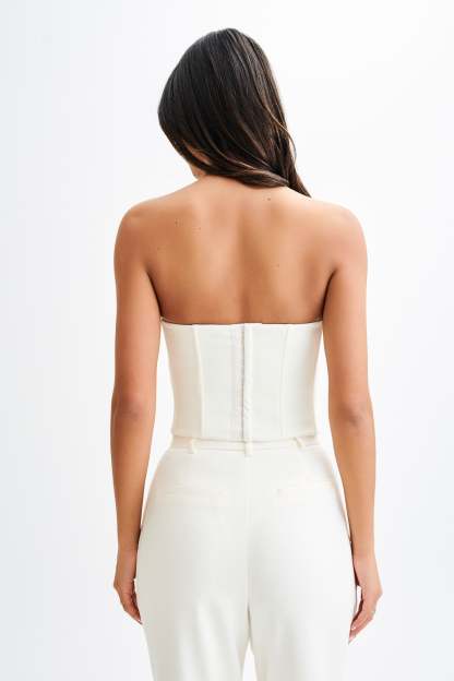 Oceane Contrast Suiting Strapless Corset - White-My Chic Way.All Rights Reserved