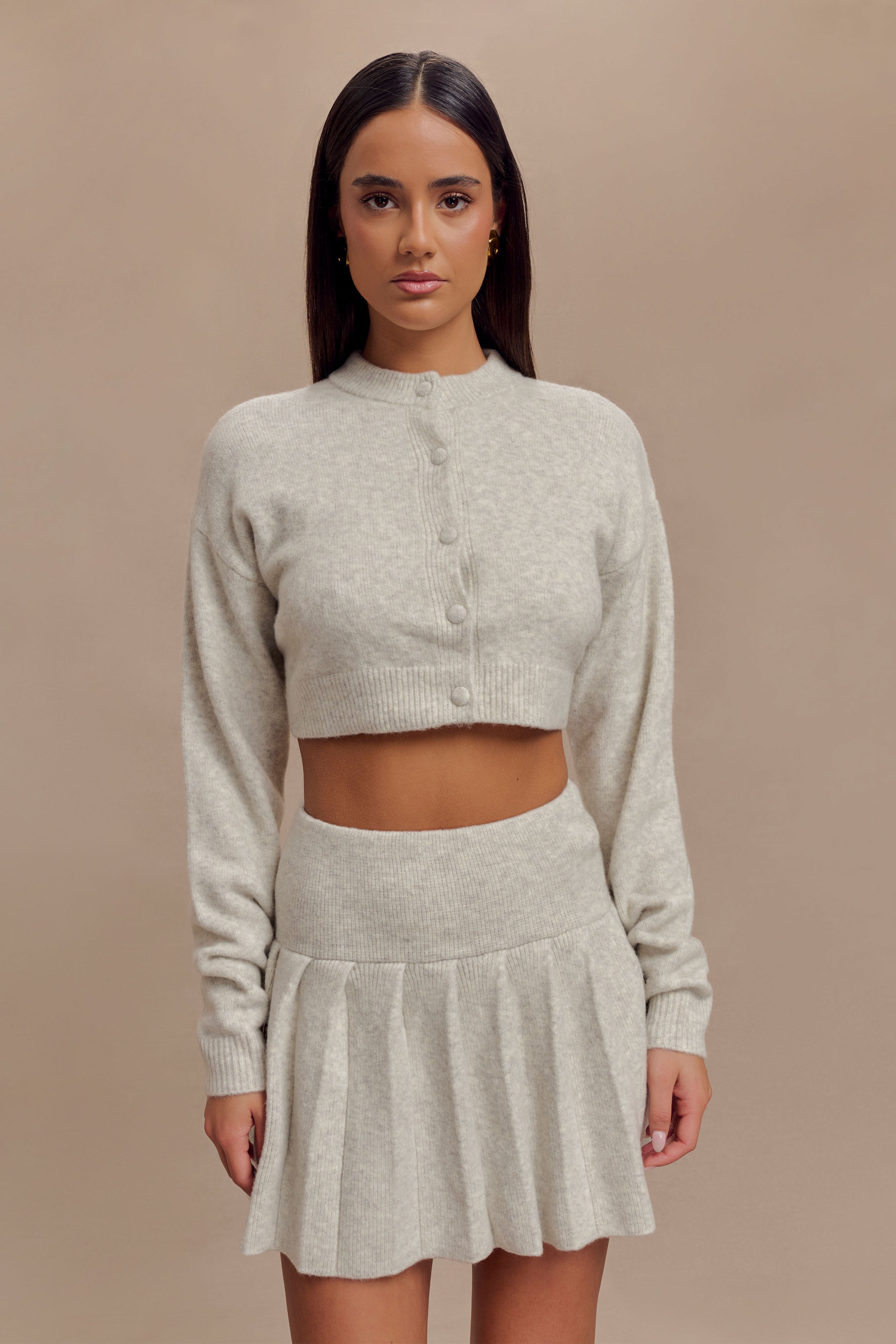 Dionne Pleated Knit Mini Skirt - Heather Grey Marle-My Chic Way.All Rights Reserved