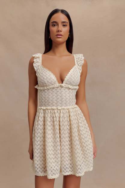 Ezra Lace Mini Dress - Ivory-My Chic Way.All Rights Reserved