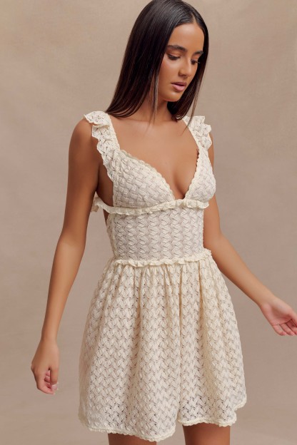 Ezra Lace Mini Dress - Ivory-My Chic Way.All Rights Reserved