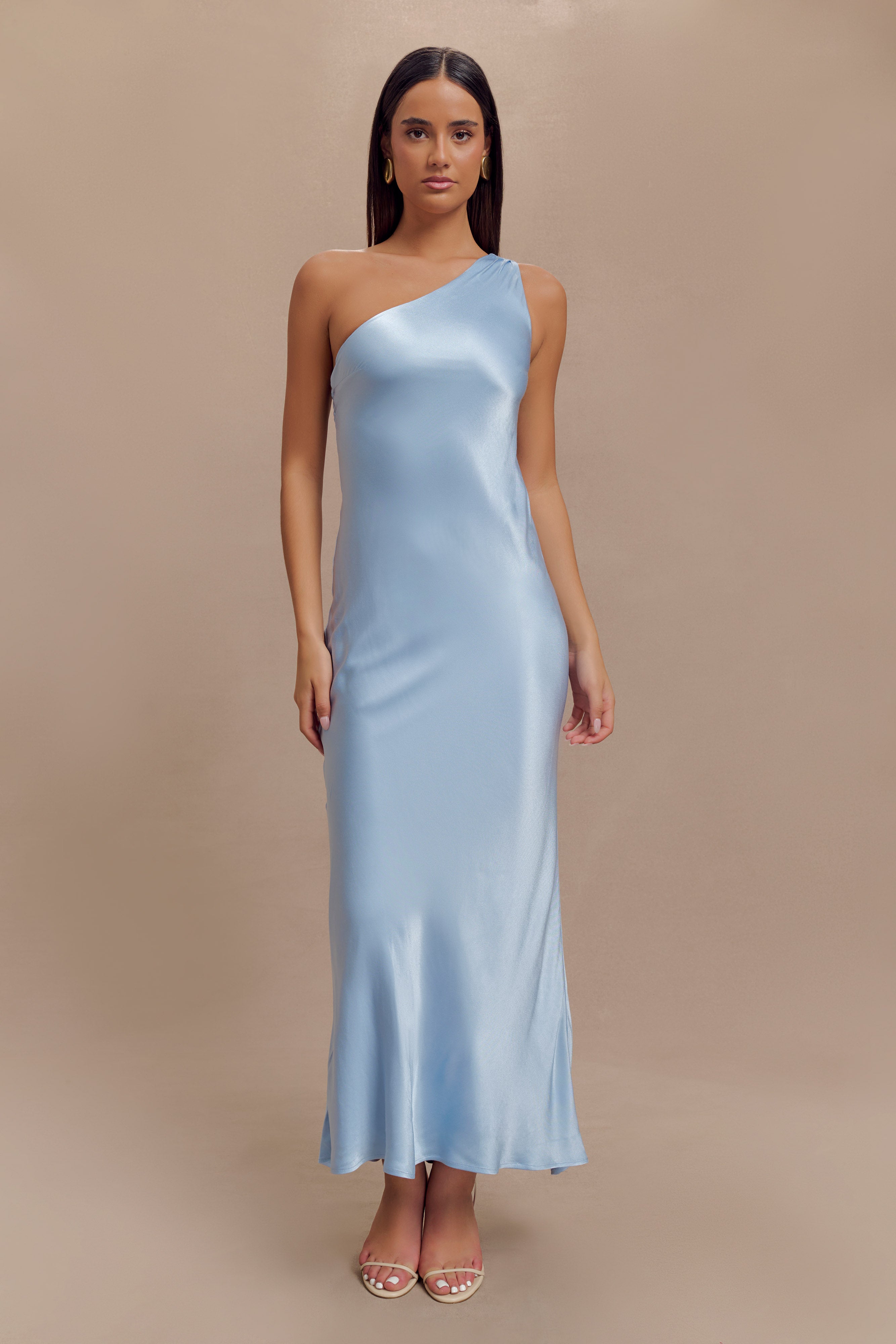 Camille One Shoulder Satin Maxi Dress - Cornflower Blue-My Chic Way.All Rights Reserved