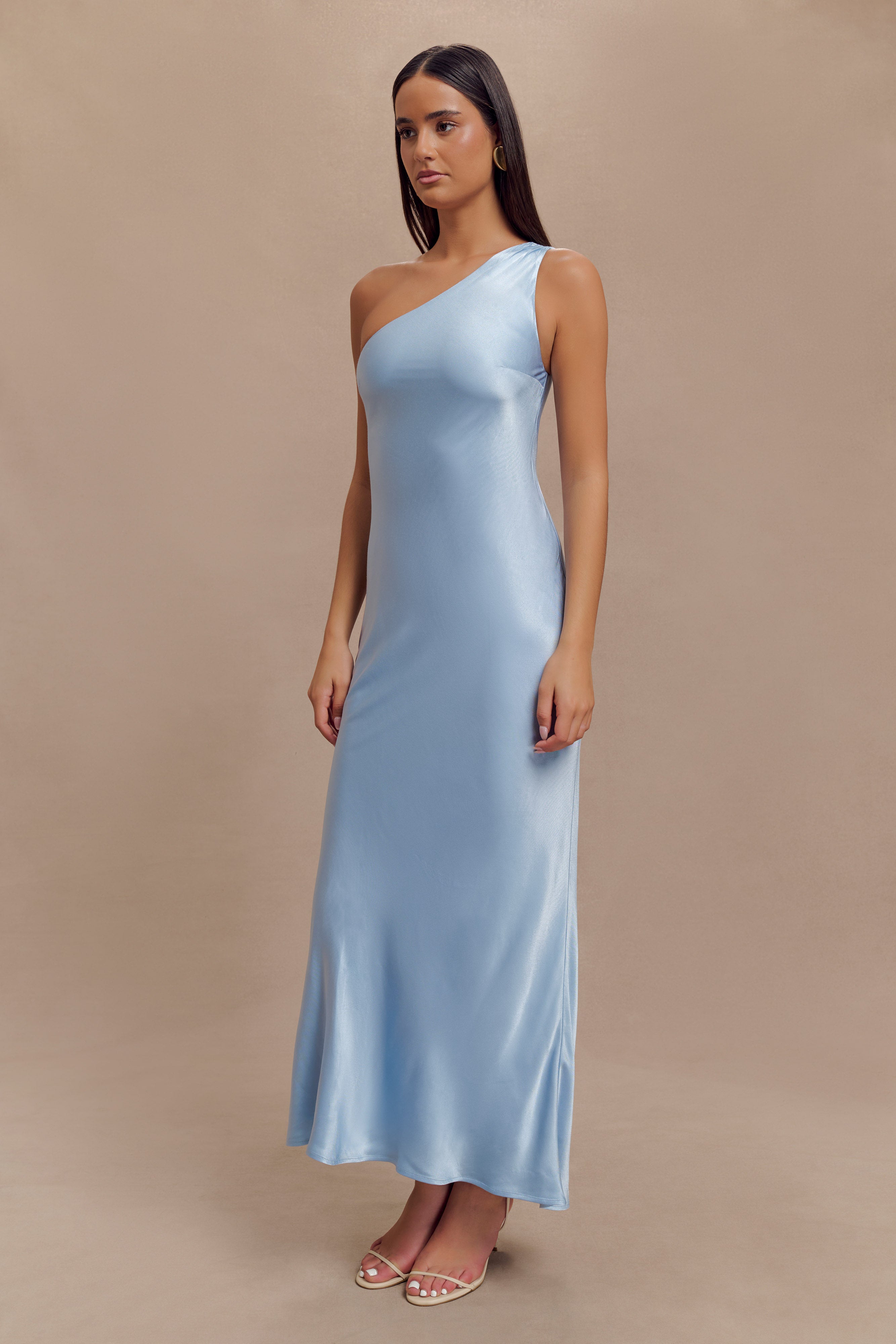 Camille One Shoulder Satin Maxi Dress - Cornflower Blue-My Chic Way.All Rights Reserved
