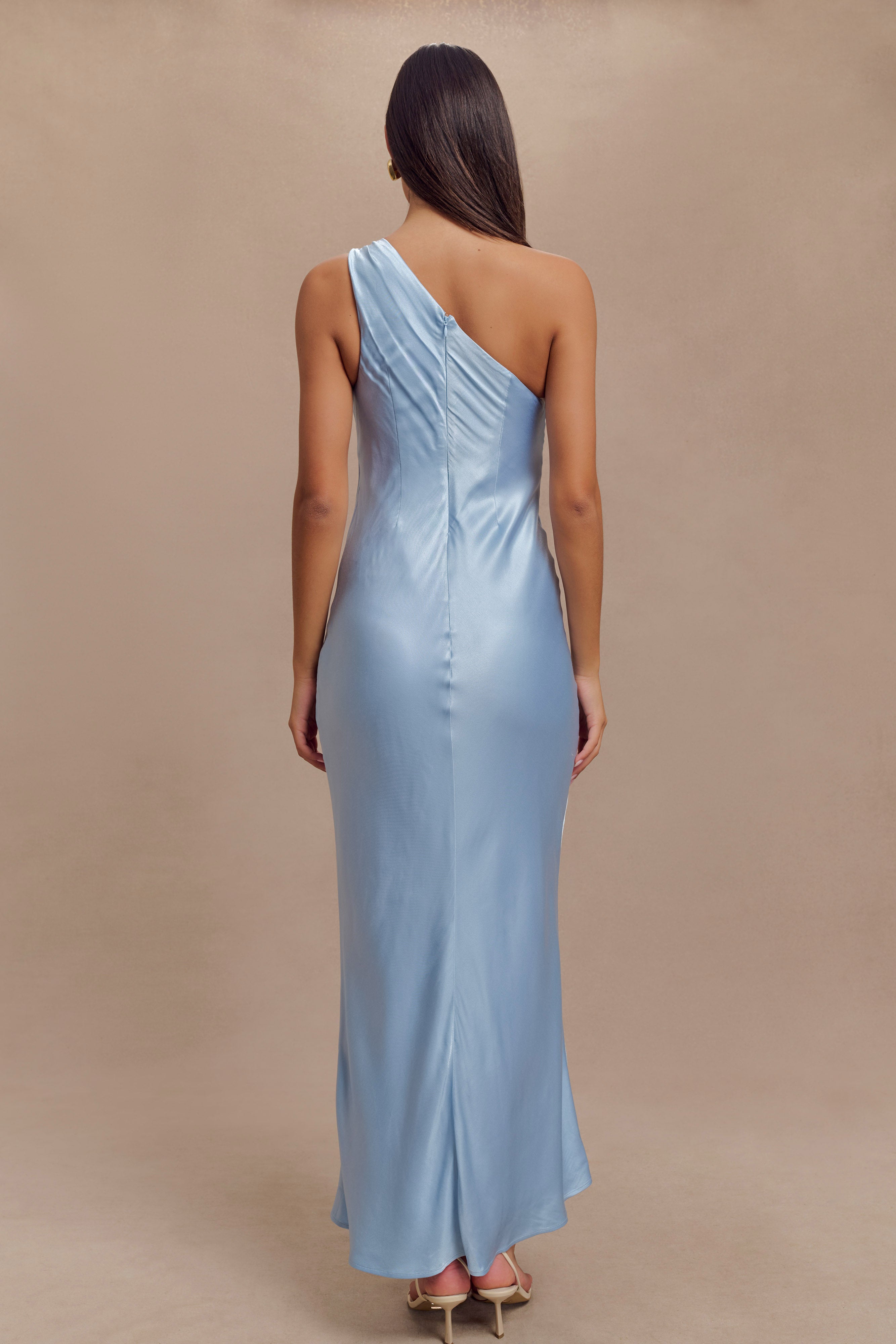 Camille One Shoulder Satin Maxi Dress - Cornflower Blue-My Chic Way.All Rights Reserved