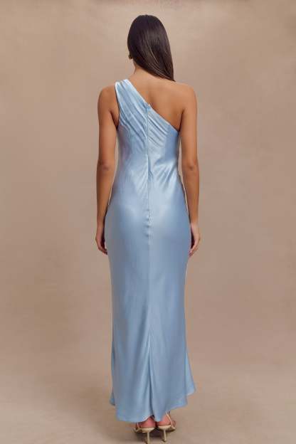 Camille One Shoulder Satin Maxi Dress - Cornflower Blue-My Chic Way.All Rights Reserved
