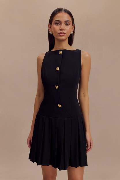 Mackenzie Sleeveless Pleated Mini Dress - Black-My Chic Way.All Rights Reserved