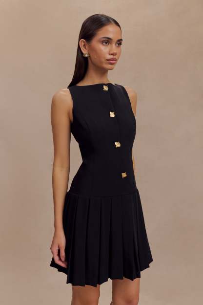 Mackenzie Sleeveless Pleated Mini Dress - Black-My Chic Way.All Rights Reserved