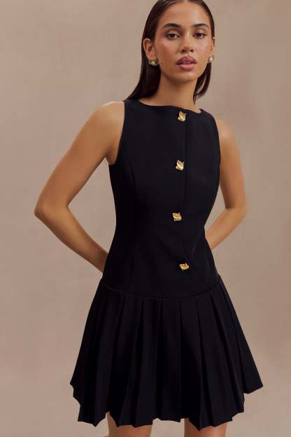 Mackenzie Sleeveless Pleated Mini Dress - Black-My Chic Way.All Rights Reserved
