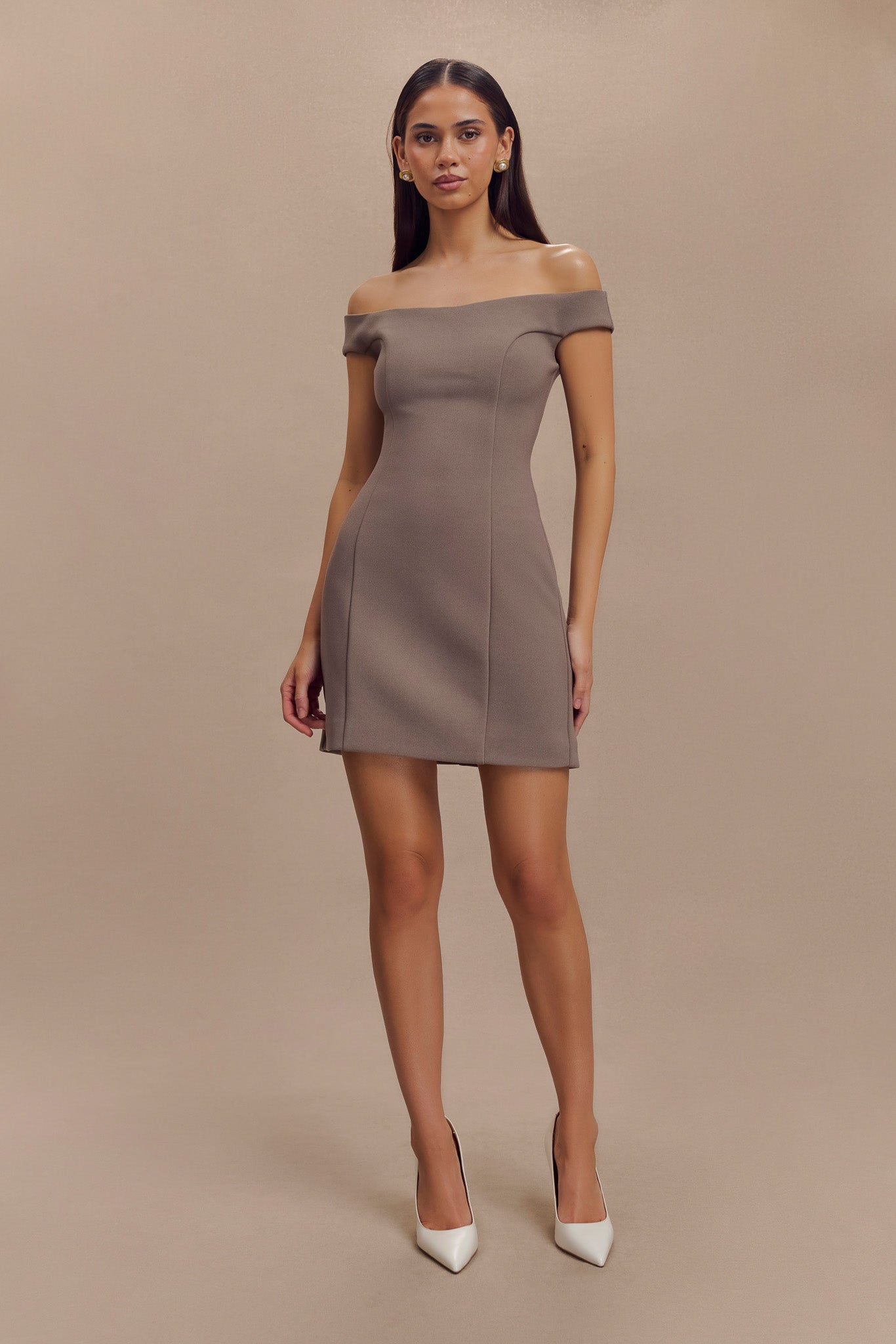 Cassidy Crepe Off Shoulder Mini Dress - Smoke-My Chic Way.All Rights Reserved