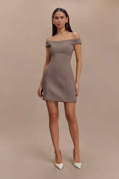 Cassidy Crepe Off Shoulder Mini Dress - Smoke-My Chic Way.All Rights Reserved
