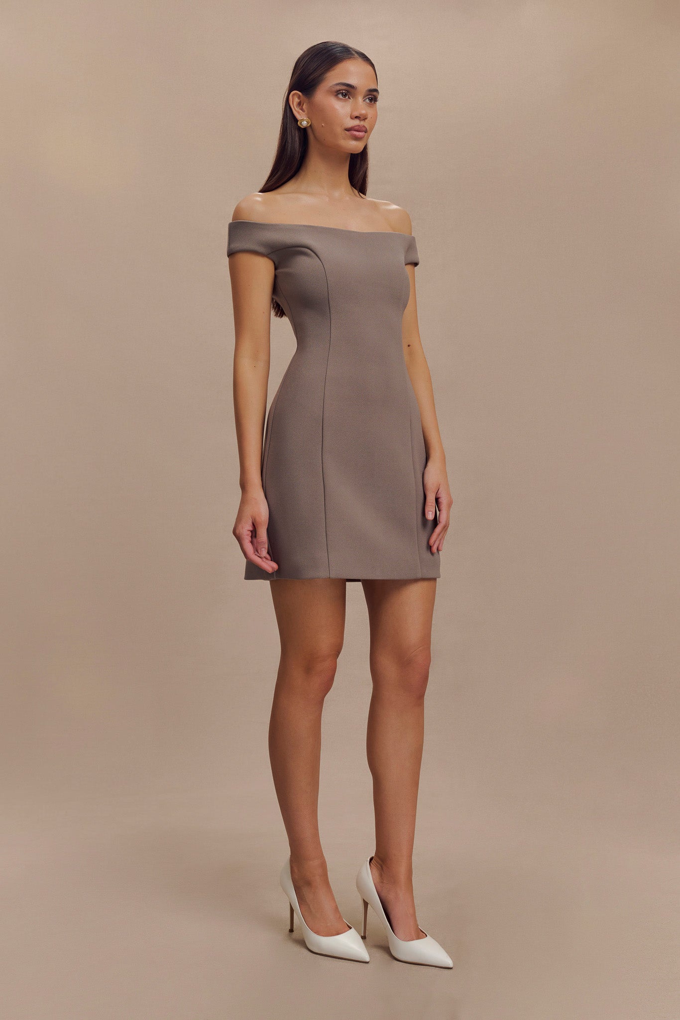 Cassidy Crepe Off Shoulder Mini Dress - Smoke-My Chic Way.All Rights Reserved