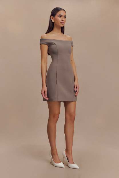 Cassidy Crepe Off Shoulder Mini Dress - Smoke-My Chic Way.All Rights Reserved