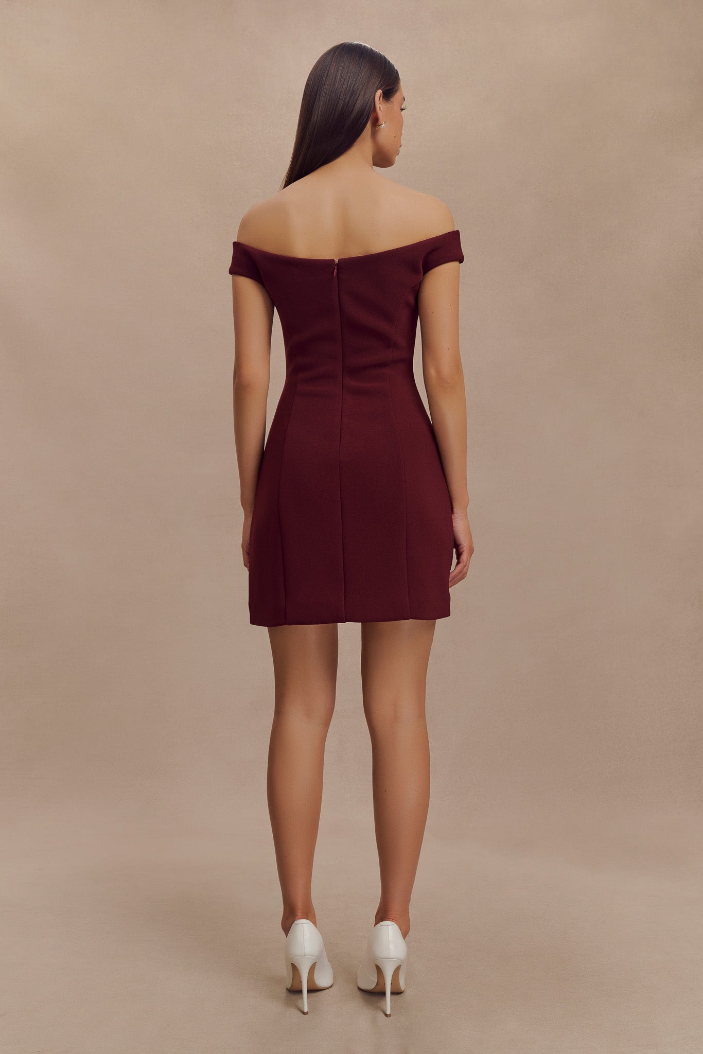 Cassidy Crepe Off Shoulder Mini Dress - Merlot-My Chic Way.All Rights Reserved