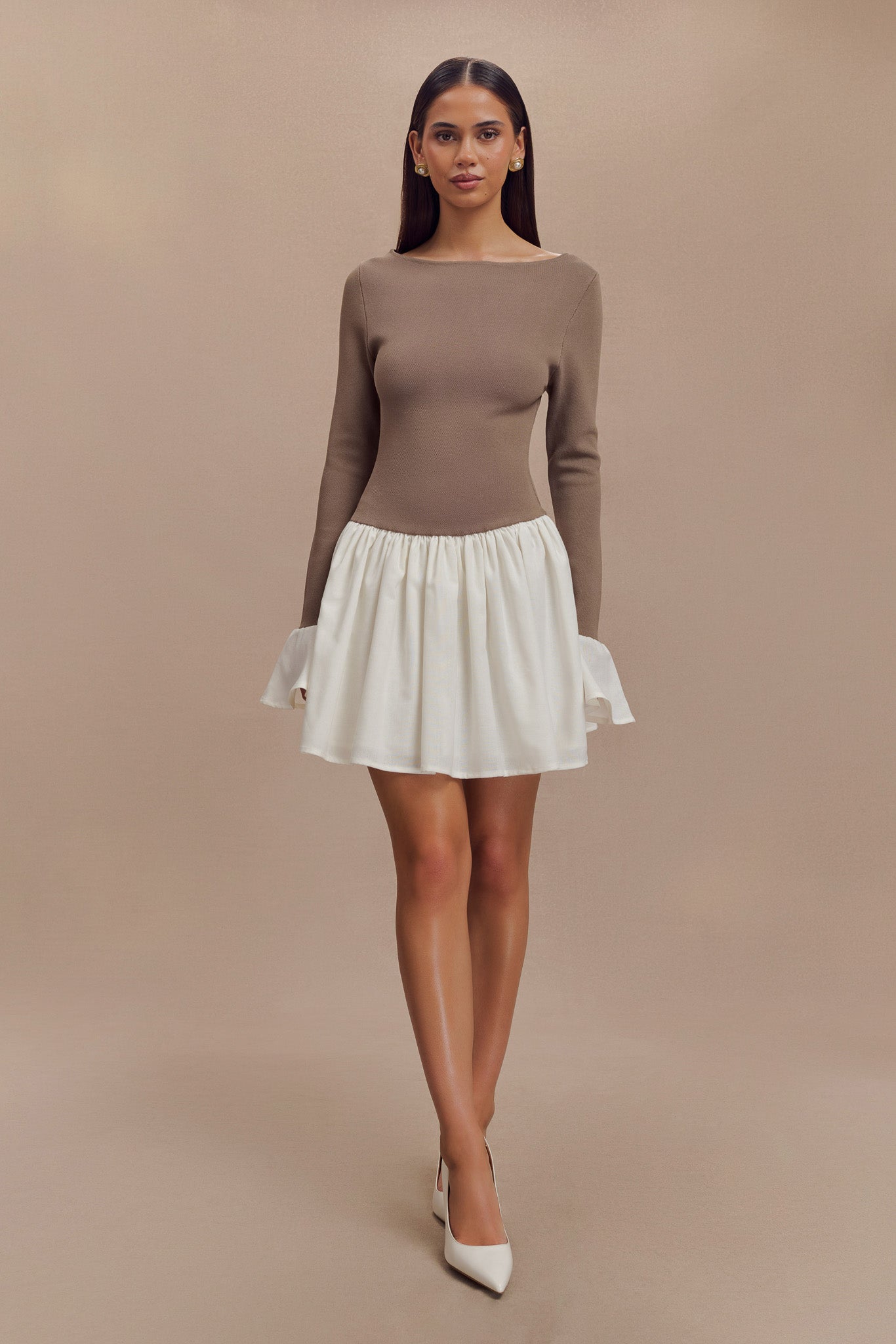 Sansa Knit And Linen Mini Dress - Smoke & Ivory-My Chic Way.All Rights Reserved
