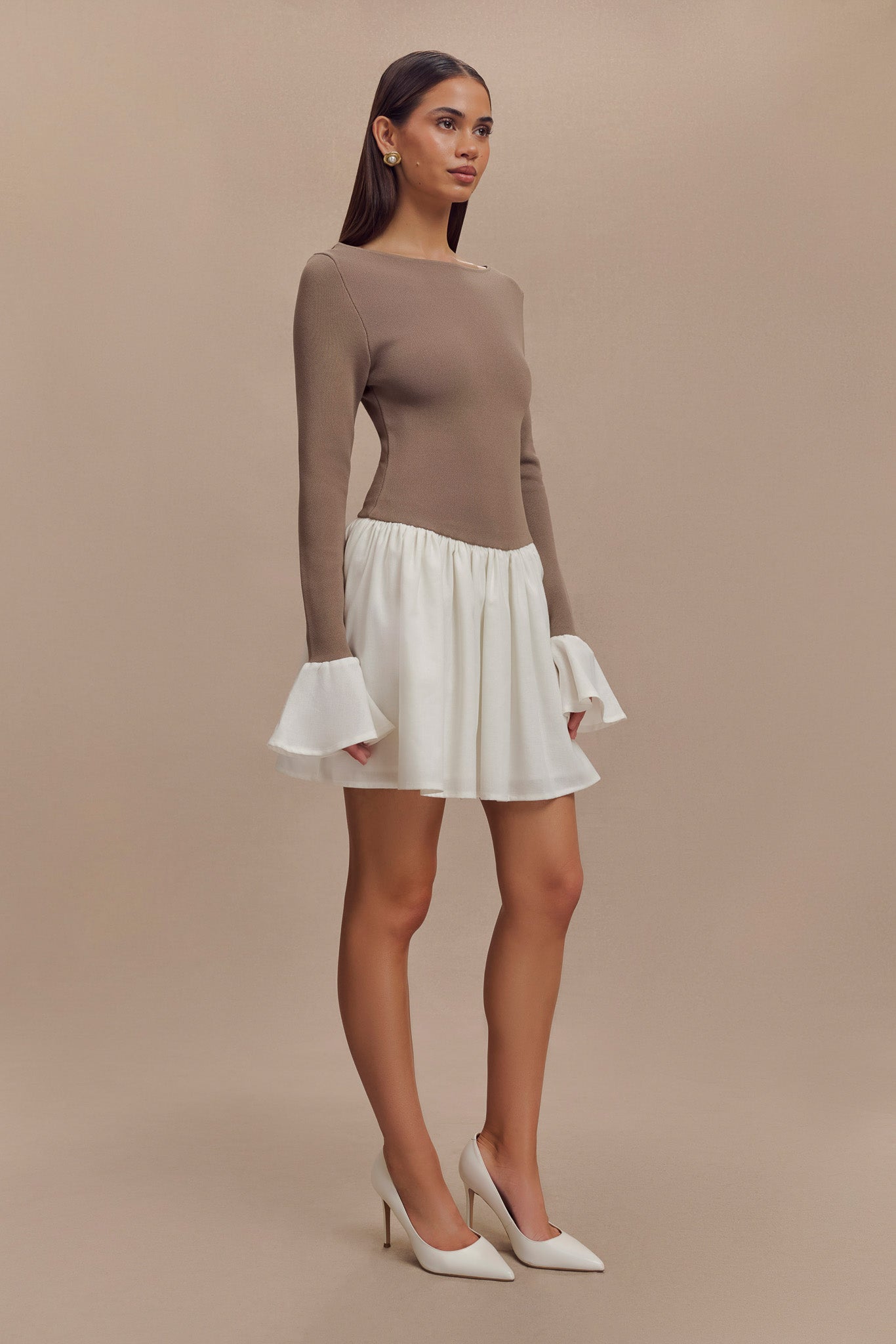 Sansa Knit And Linen Mini Dress - Smoke & Ivory-My Chic Way.All Rights Reserved