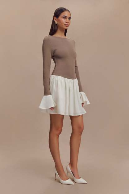 Sansa Knit And Linen Mini Dress - Smoke & Ivory-My Chic Way.All Rights Reserved