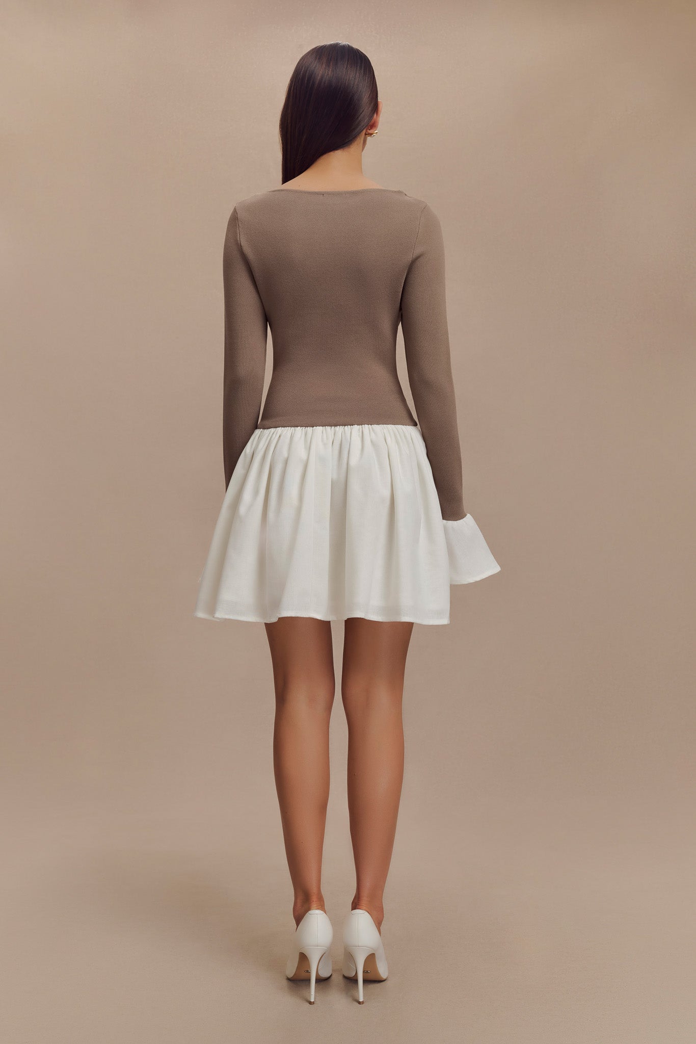 Sansa Knit And Linen Mini Dress - Smoke & Ivory-My Chic Way.All Rights Reserved
