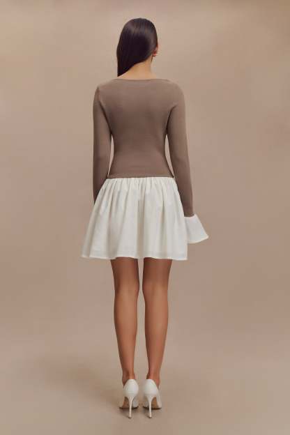 Sansa Knit And Linen Mini Dress - Smoke & Ivory-My Chic Way.All Rights Reserved