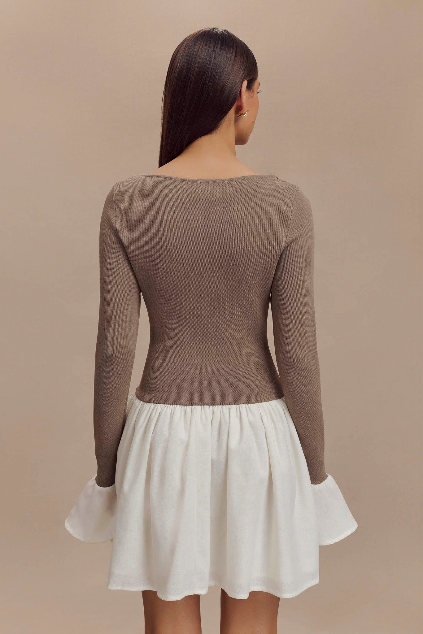 Sansa Knit And Linen Mini Dress - Smoke & Ivory-My Chic Way.All Rights Reserved