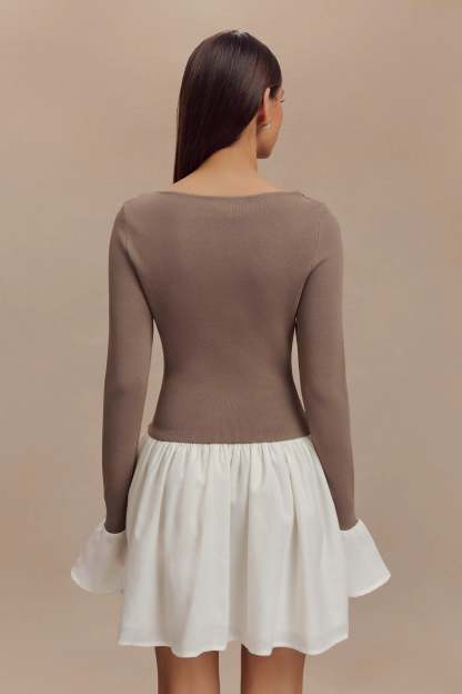 Sansa Knit And Linen Mini Dress - Smoke & Ivory-My Chic Way.All Rights Reserved