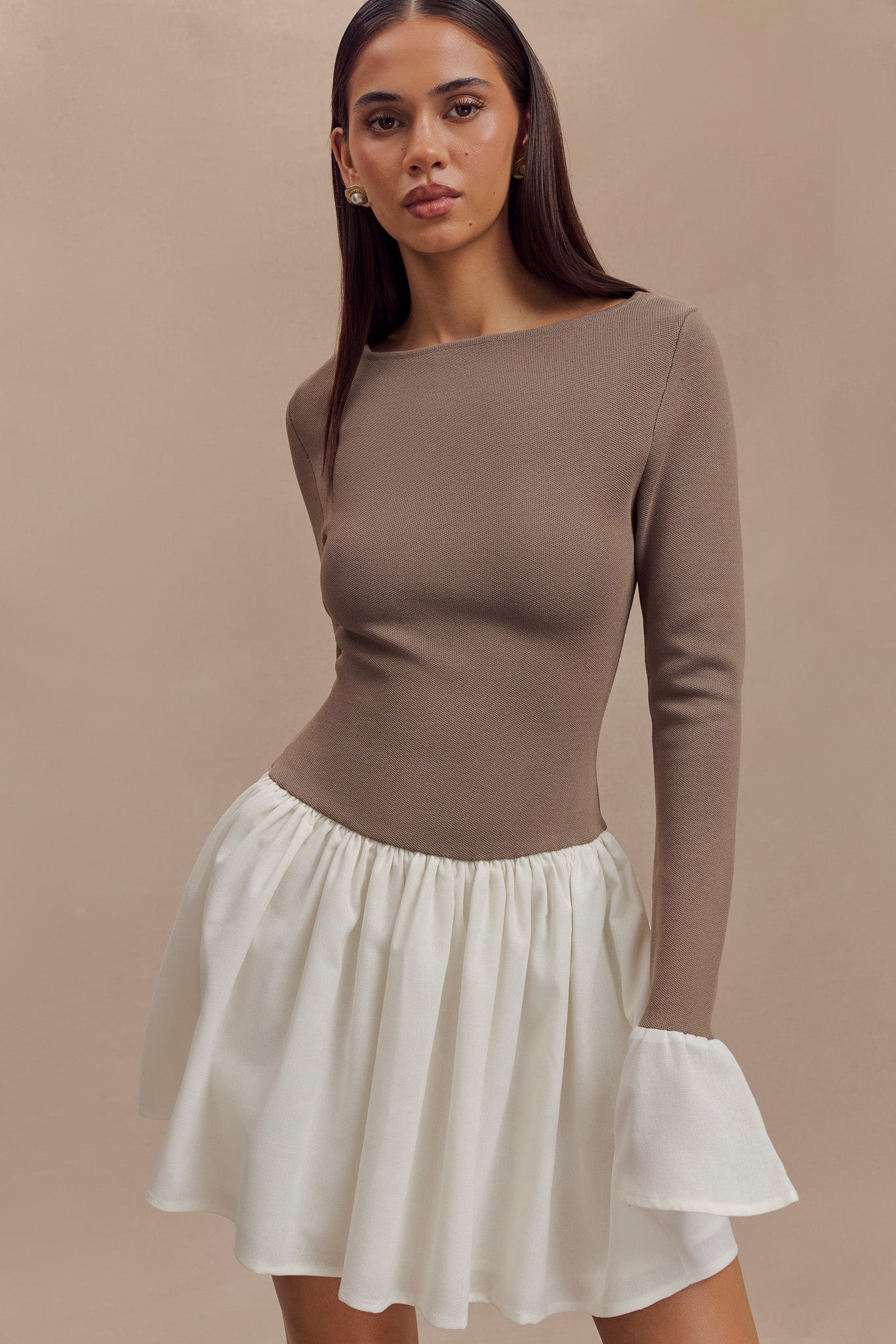 Sansa Knit And Linen Mini Dress - Smoke & Ivory-My Chic Way.All Rights Reserved
