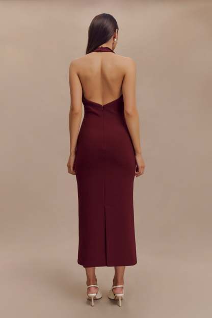 Annita Crepe Halter Midi Dress - Merlot-My Chic Way.All Rights Reserved