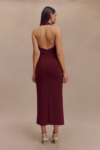 Annita Crepe Halter Midi Dress - Merlot-My Chic Way.All Rights Reserved