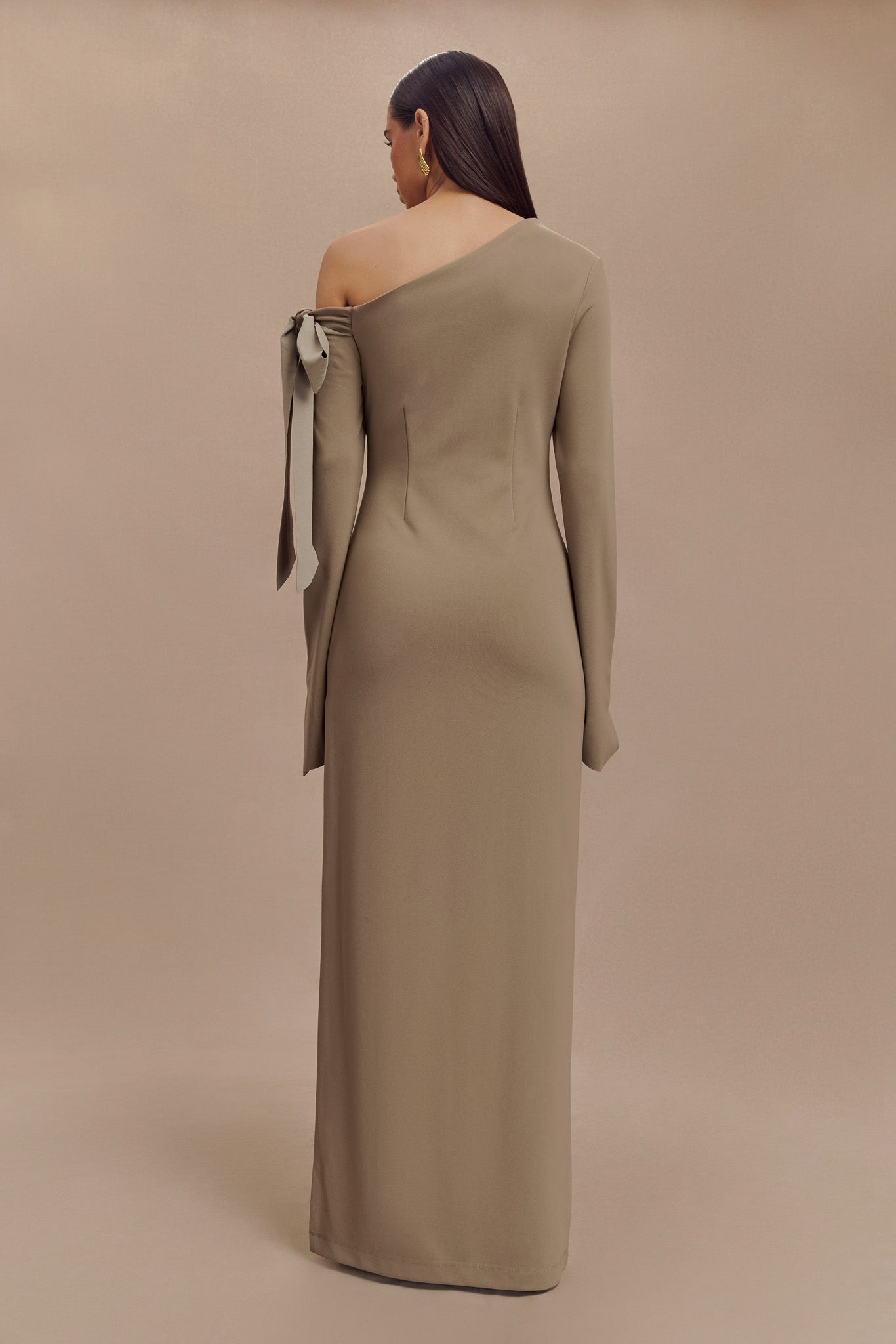Nicola One Shoulder Crepe Maxi Dress - Mushroom-My Chic Way.All Rights Reserved