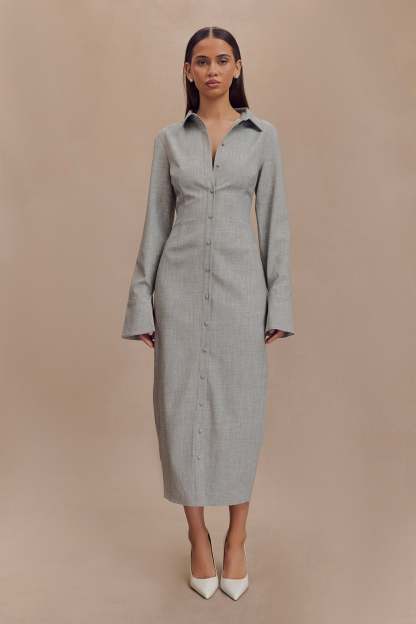 Dorian Fitted Shirt Midi Dress - Charcoal Marle-My Chic Way.All Rights Reserved