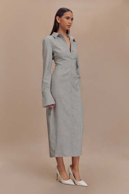 Dorian Fitted Shirt Midi Dress - Charcoal Marle-My Chic Way.All Rights Reserved