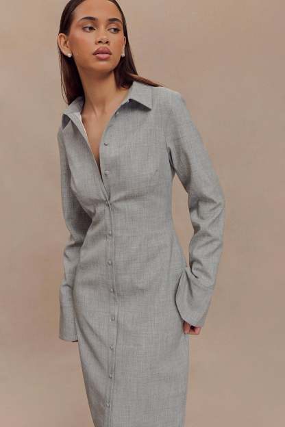 Dorian Fitted Shirt Midi Dress - Charcoal Marle-My Chic Way.All Rights Reserved