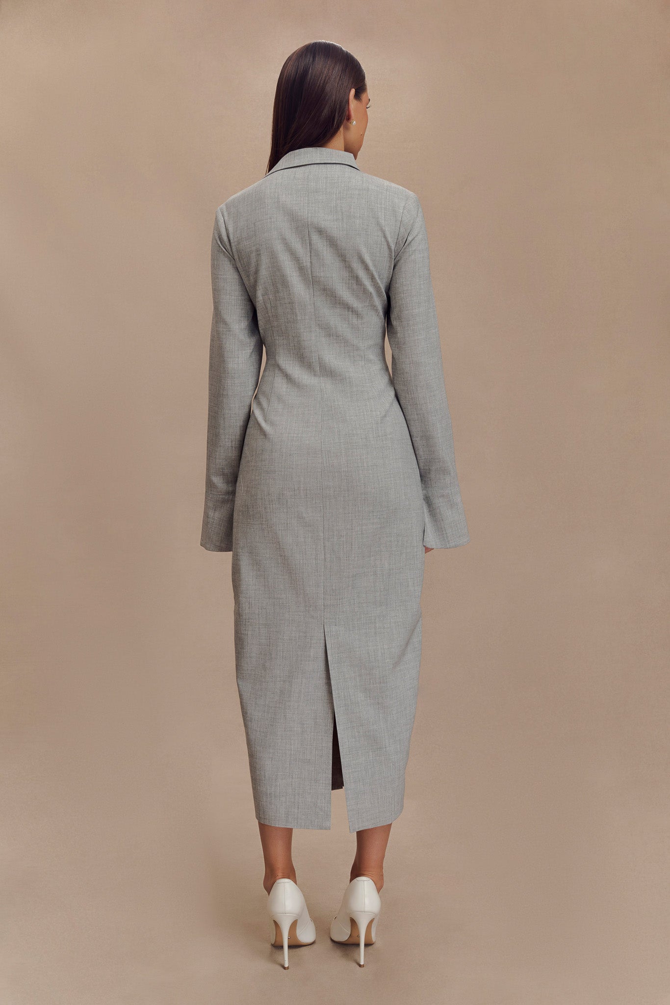 Dorian Fitted Shirt Midi Dress - Charcoal Marle-My Chic Way.All Rights Reserved