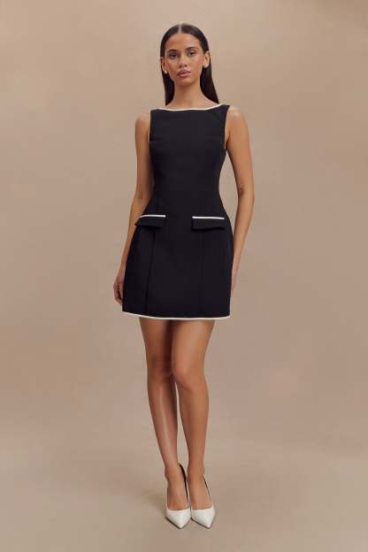 Evanna Sleeveless Contrast Suiting Mini Dress - Black-My Chic Way.All Rights Reserved