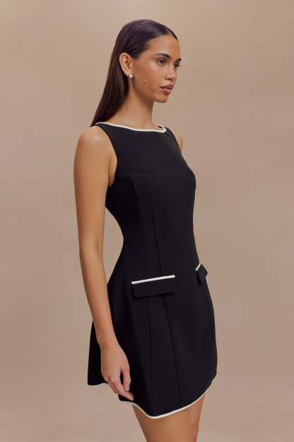 Evanna Sleeveless Contrast Suiting Mini Dress - Black-My Chic Way.All Rights Reserved