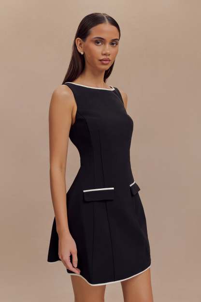Evanna Sleeveless Contrast Suiting Mini Dress - Black-My Chic Way.All Rights Reserved