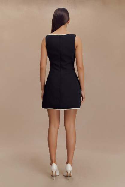 Evanna Sleeveless Contrast Suiting Mini Dress - Black-My Chic Way.All Rights Reserved