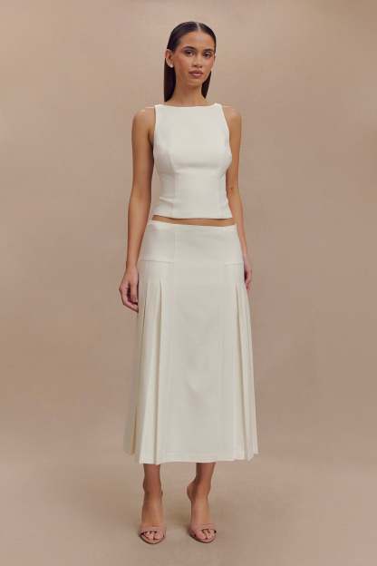 Brigette Pleated Midi Skirt - Ivory-My Chic Way.All Rights Reserved
