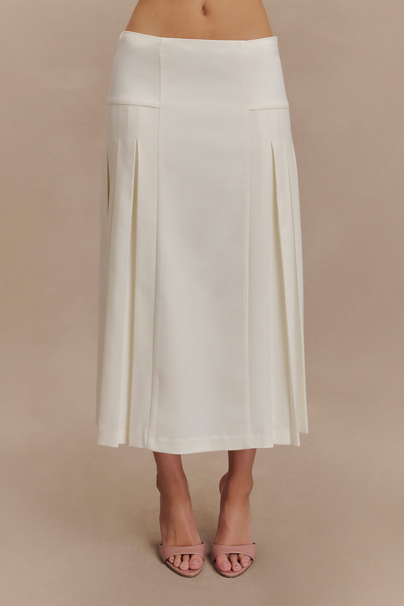 Brigette Pleated Midi Skirt - Ivory-My Chic Way.All Rights Reserved