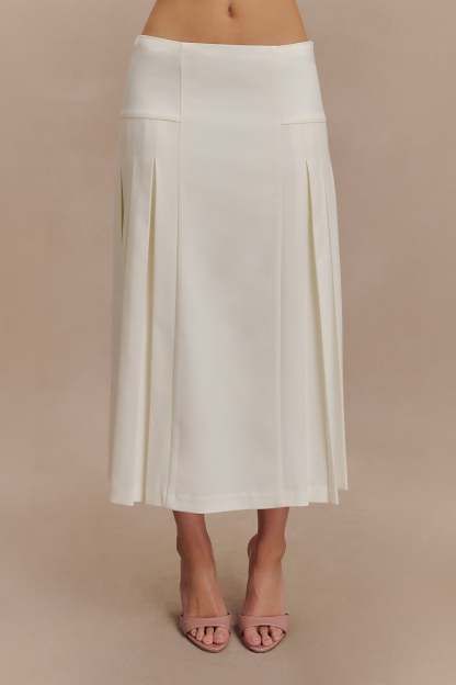 Brigette Pleated Midi Skirt - Ivory-My Chic Way.All Rights Reserved