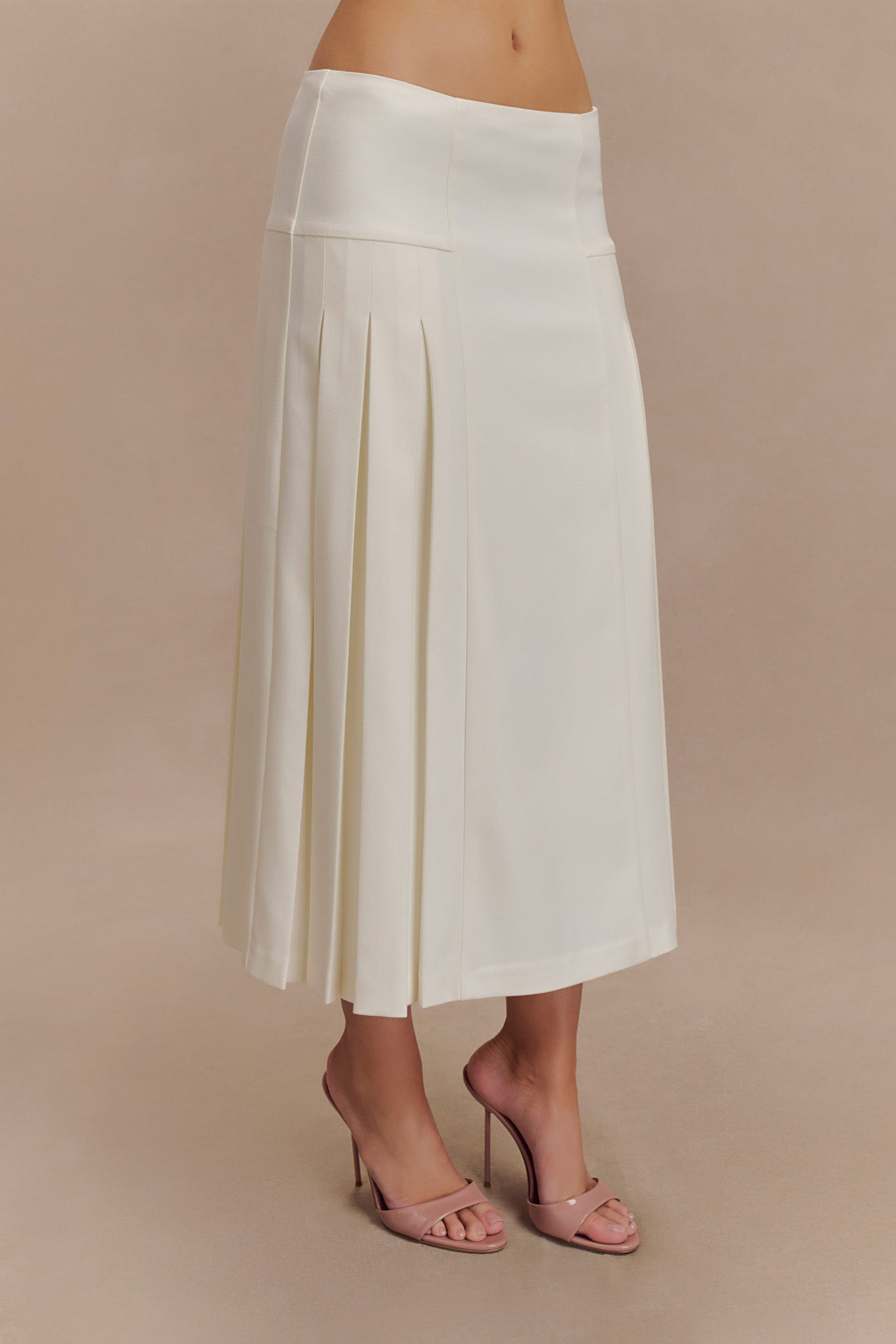 Brigette Pleated Midi Skirt - Ivory-My Chic Way.All Rights Reserved