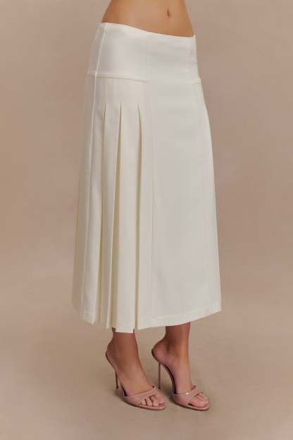 Brigette Pleated Midi Skirt - Ivory-My Chic Way.All Rights Reserved